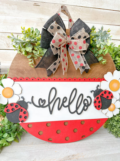Hello Ladybug 18" Round Wood Door Hanger – Hand-Painted Laser Cut Spring & Summer Decor
