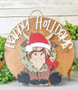 Highland Cow Happy Holiday Christmas Wood Round – 18” Holiday Door Hanger