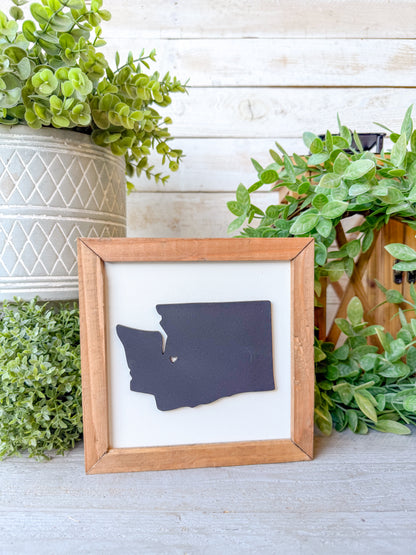 Washington State 3D Wooden Sign with Heart – Rustic Farmhouse Wall Décor