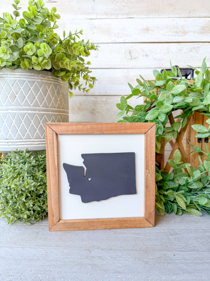 Washington State 3D Wooden Sign with Heart – Rustic Farmhouse Wall Décor