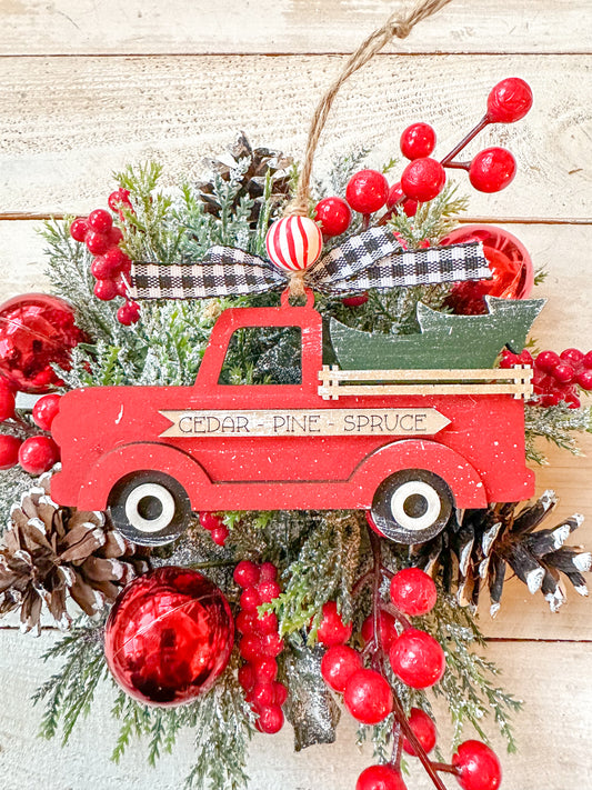 Red farmhouse inspired Christmas tree ornament