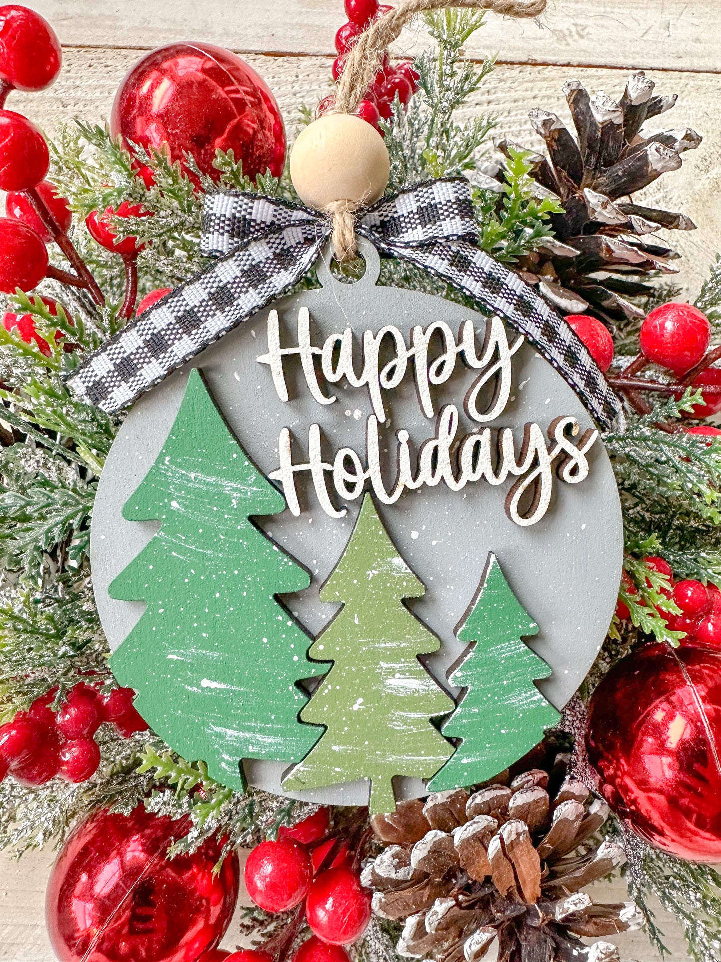 Happy holidays evergreen tree ornament