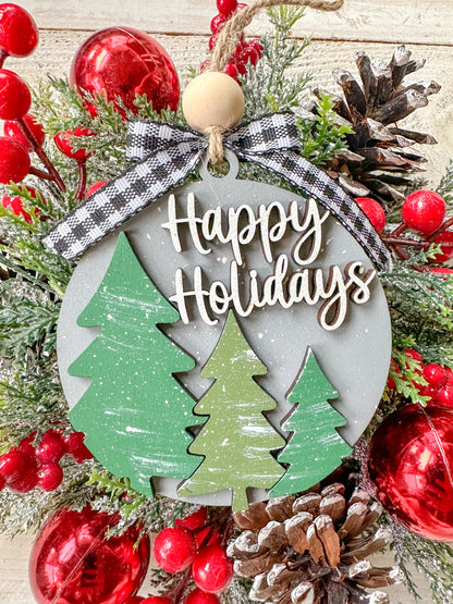 Happy holidays evergreen tree ornament