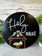 Holy Night Nativity Wood Round – Hand-Painted Christmas Door Sign