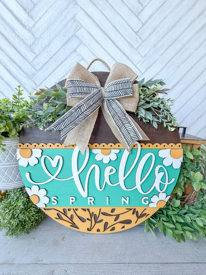 hello spring 18inch door round with daisy's