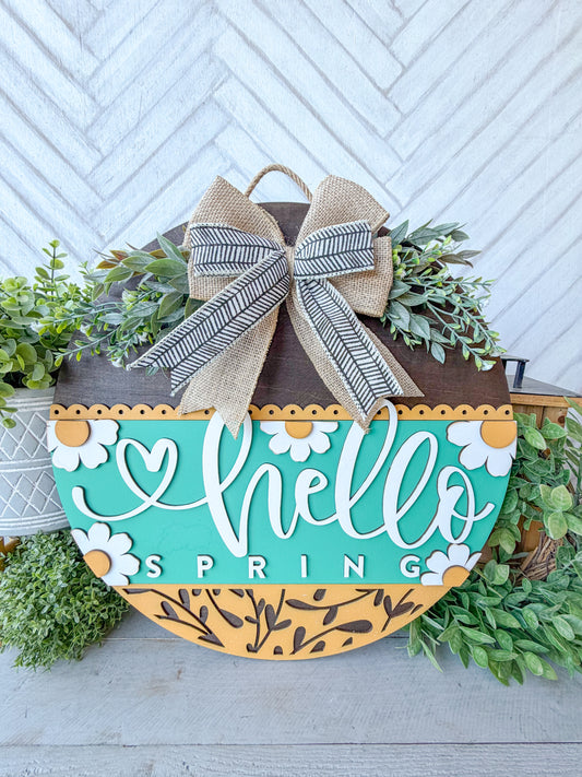 hello spring 18inch door round with daisy's
