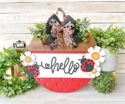 Hello Ladybug 18" Round Wood Door Hanger – Hand-Painted Laser Cut Spring & Summer Decor