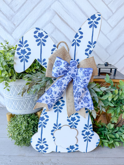 Bunny shaped floral 20-inch painted door hanger