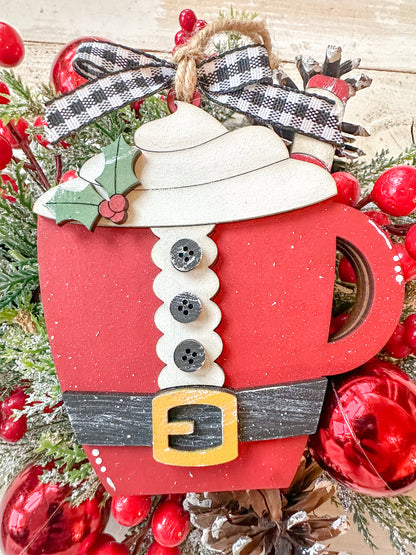Santa Mug Ornament with Whipped Cream and Holly /Gift Card Holder