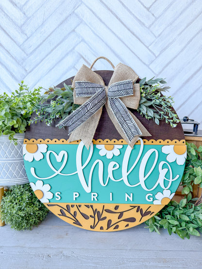 hello spring 18inch door round with daisy's