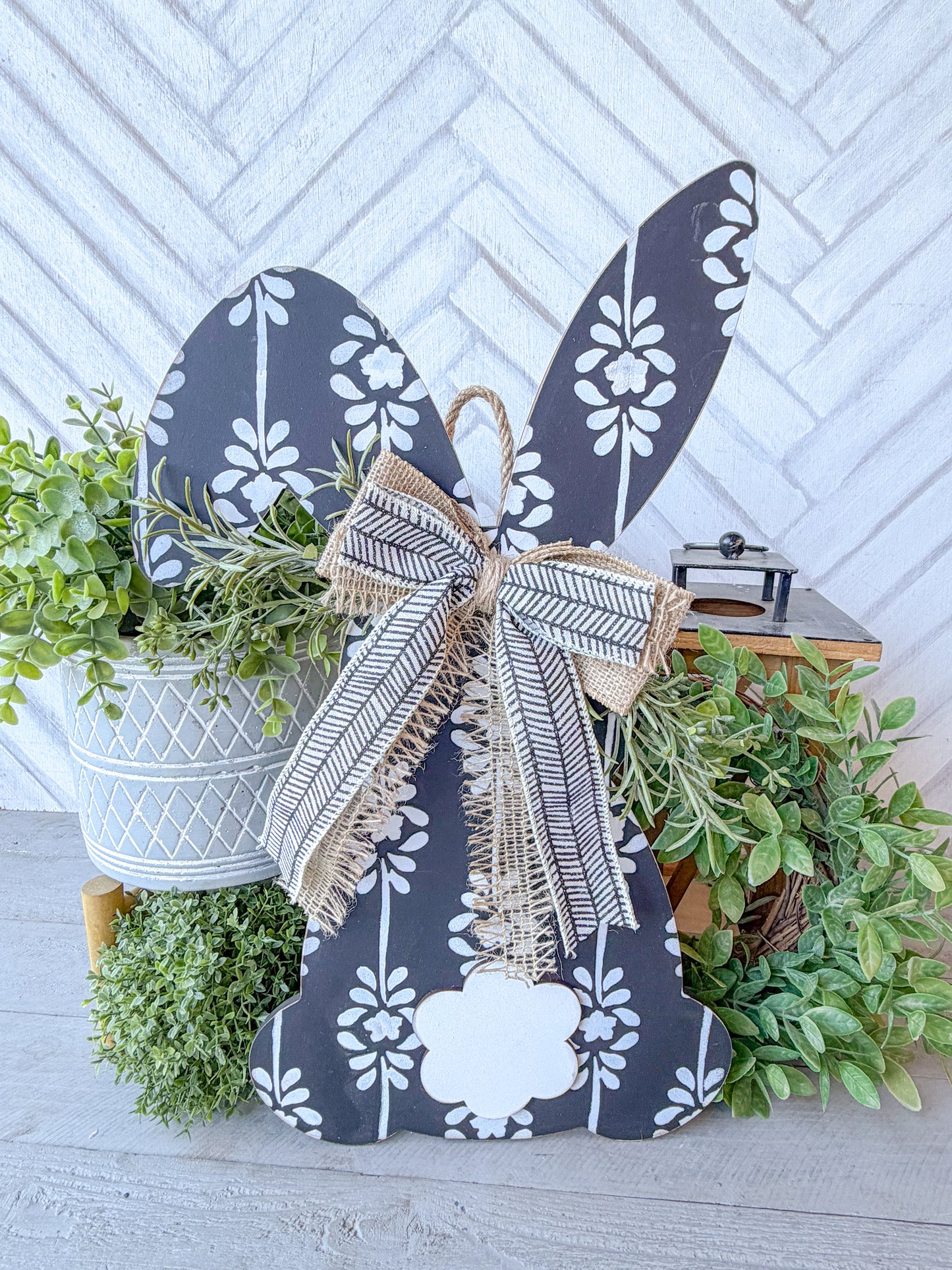 Bunny shaped floral 20-inch painted door hanger