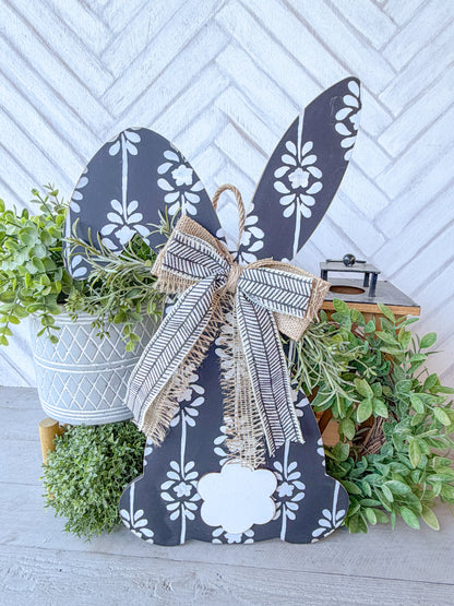 Bunny shaped floral 20-inch painted door hanger