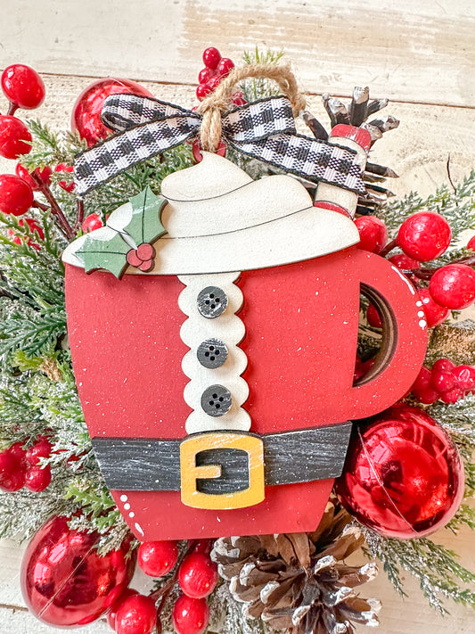 Santa Mug Ornament with Whipped Cream and Holly /Gift Card Holder