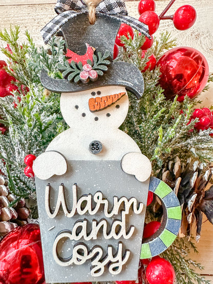 Warm and Cozy Snowman Ornament with Festive Mug