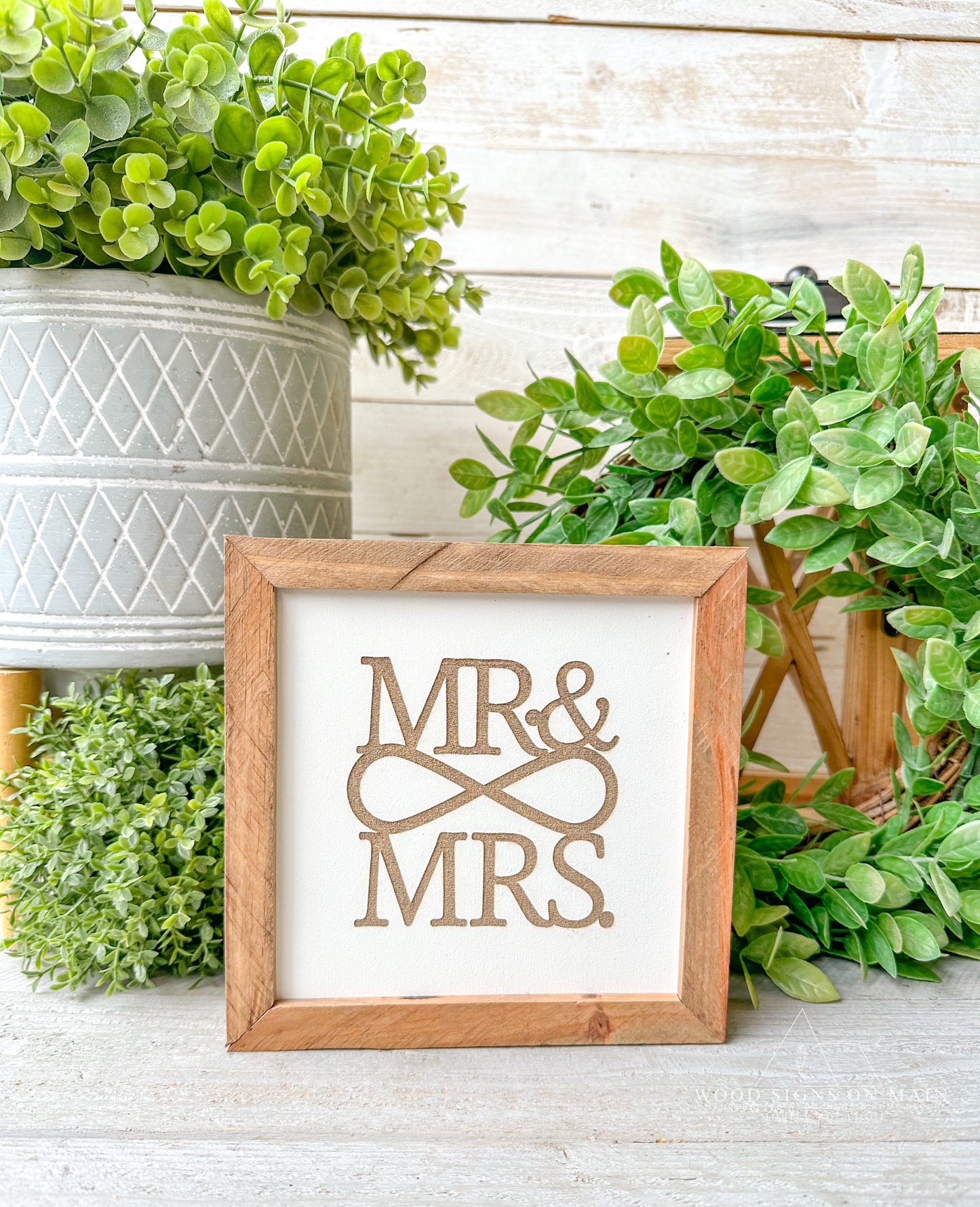 Mr & Mrs laser engraved wedding sign