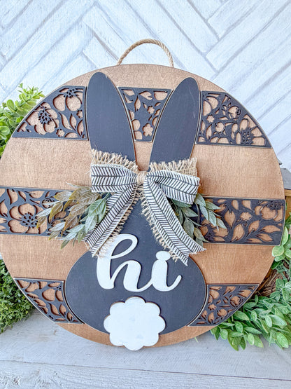 hi bunny floral door round 18 inch easter door round