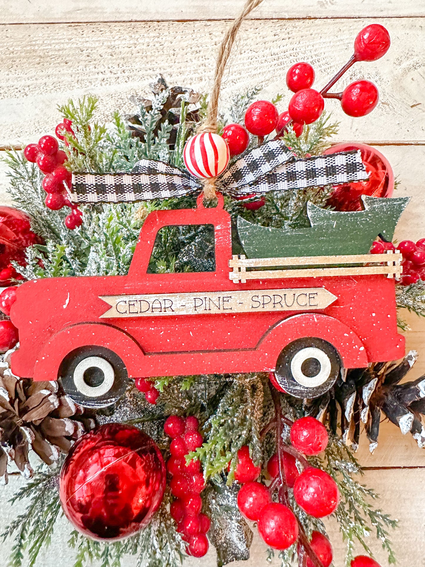 Red farmhouse inspired Christmas tree ornament