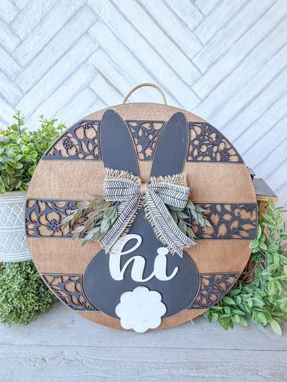 hi bunny floral door round 18 inch easter door round