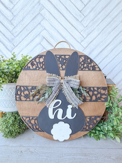 hi bunny floral door round 18 inch easter door round