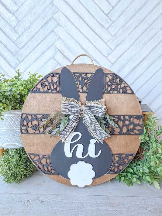 hi bunny floral door round 18 inch easter door round