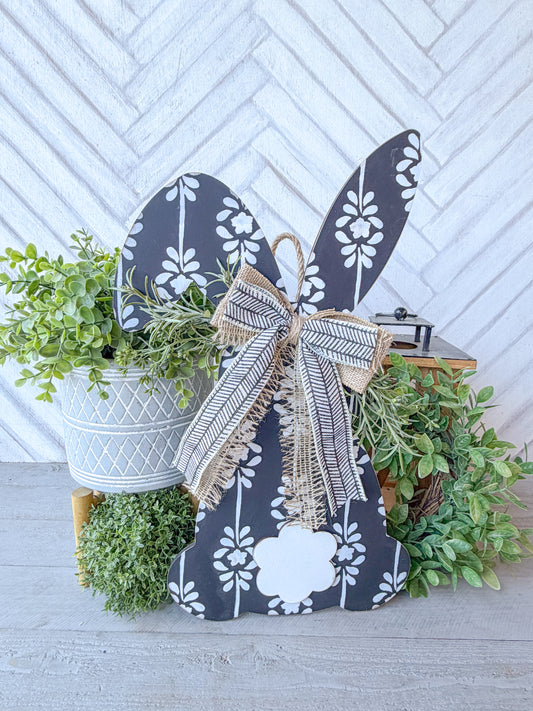 Bunny shaped floral 20-inch painted door hanger