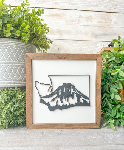 Washington State w/ mountains 3D wood sign