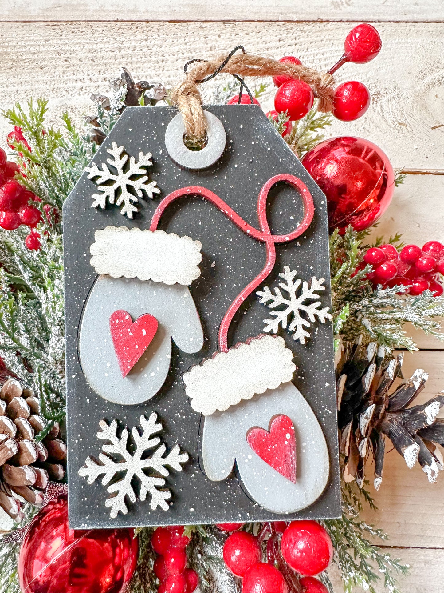 Mittens & Snowflakes Gift Card HolderTag Ornament