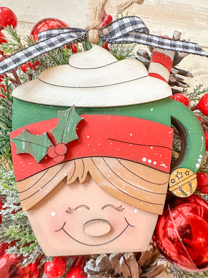 Elf Face Mug Ornament with gift card holder
