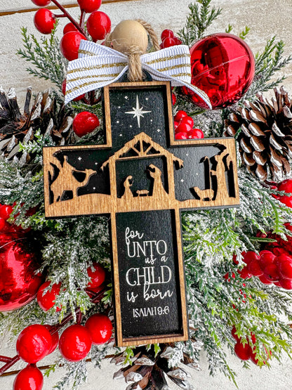 Nativity Cross Christmas Ornament
