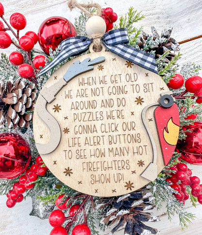 Hot Firefighter Funny Friend Wooden Ornament