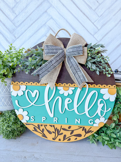 hello spring 18inch door round with daisy's