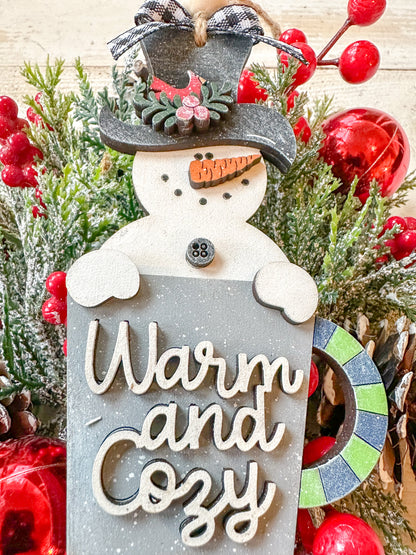 Warm and Cozy Snowman Ornament with Festive Mug