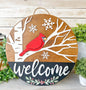 Cardinal Winter Welcome Sign - 18" Handcrafted Wood Round