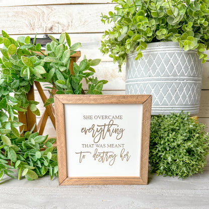Inspirational Wood Sign for Women – “She Overcame Everything” Motivational Home Décor